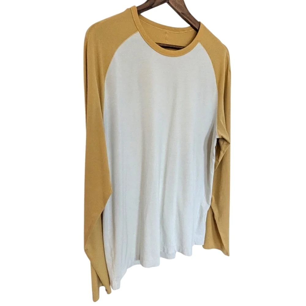 Lululemon Raglan Shirt Men Large Yellow White Long Sleeve - Picture 4 of 7